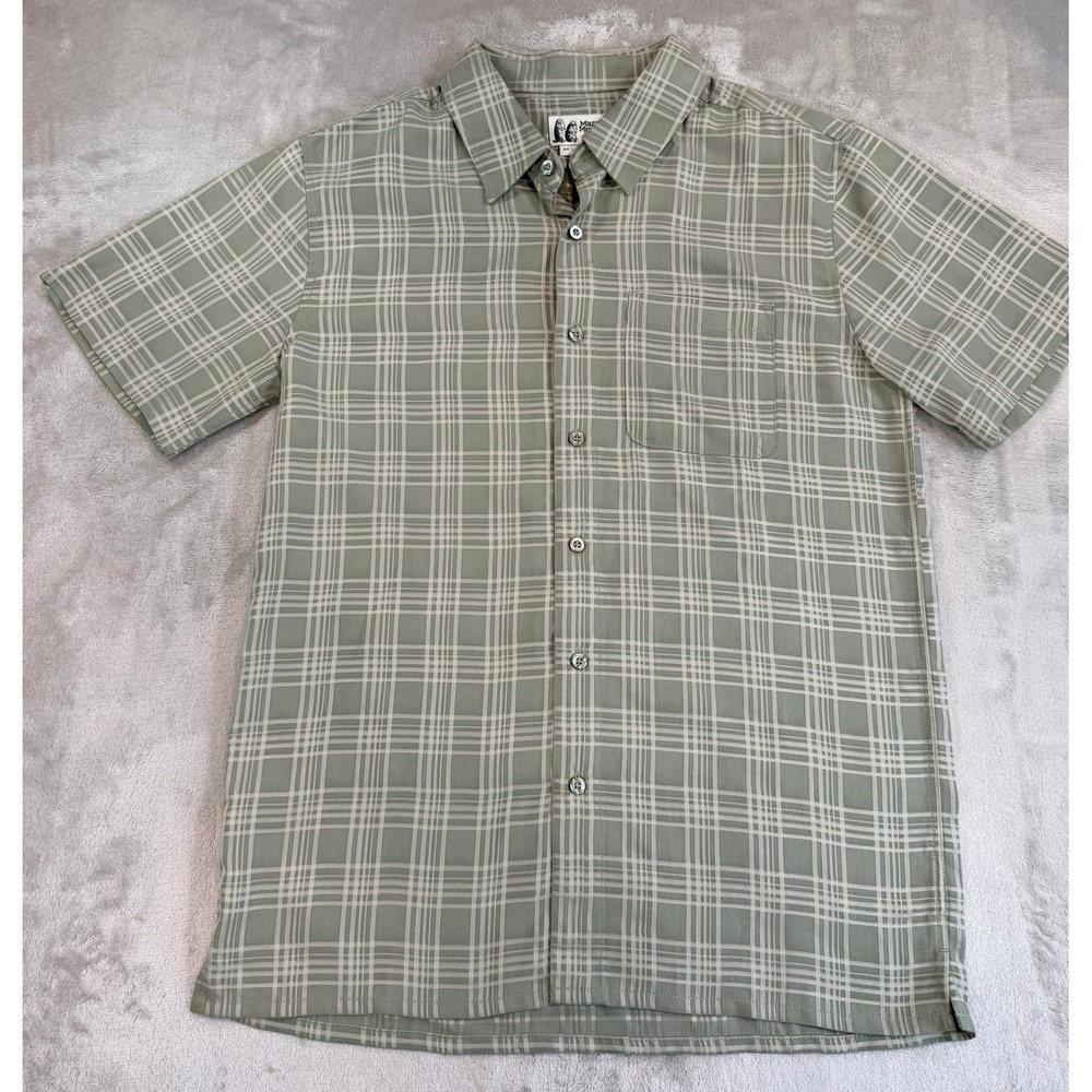 Marmot Mens Button Up Shirt Sage Green Plaid Short Sleeve Small